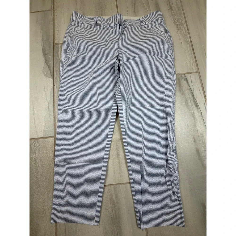 J.Crew Womens‎ Blue White Seersucker Striped Cropped Pants Size 10 F1428 Preppy